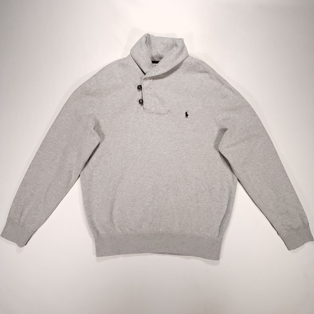 Polo Ralph Lauren Shawl Collar Sweater Mens XL Gray Cotton Poly Blend Pullover